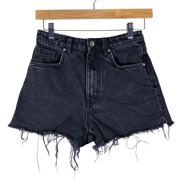 Zara Pants - Zara High Rise Frayed Hem Distressed Denim Shorts Black Grunge Edgy Size 2